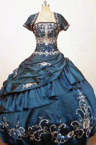 Beading and Embroidery Strapless Navy Blue Dresses For a Quinceanera