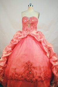 Beading Sweetheart Orange Red Taffeta Appliques Quincianera Dresses