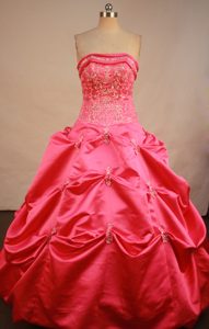 Pick-ups Strapless Beading and Appliques Quinceanera Gowns in Hot Pink