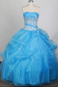 Aqua Blue Dresses for Quinceaneras Embellished White Appliques