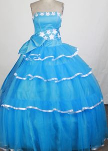 Layered Blue with Star-shaped Appliques and Bowknot Quinceanera Gown