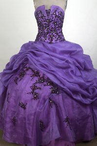 Purple with Black Appliques 2013 Sweet 15 Dress on Sale