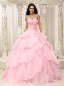 Beading and Ruffled Layers Accent Baby Pink Sweet Sixteen Dresses