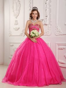 Ciudad Juarez Mexico Beaded Hot Pink Quinceanera Gowns Sweetheart