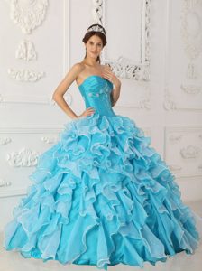 Blue Tiered Ruffles Organza Quinceanera Gown in Carrickfergus