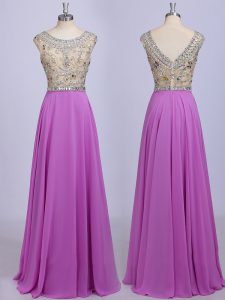 Sumptuous Scoop Sleeveless Zipper Evening Dress Lilac Chiffon