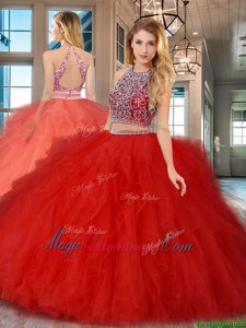 Scoop Sleeveless Backless Floor Length Beading and Ruffles 15 Quinceanera Dress