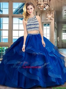 Cute Royal Blue Scoop Neckline Beading and Ruffles Sweet 16 Dresses Sleeveless Backless