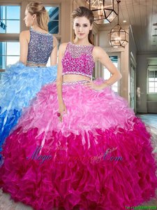 Amazing Two Pieces Quince Ball Gowns Multi-color Bateau Organza Sleeveless Floor Length Side Zipper