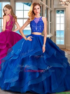 Glittering Scoop Sleeveless Zipper Floor Length Ruffles Quinceanera Gown