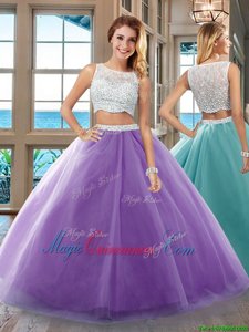 On Sale Sleeveless Floor Length Beading Side Zipper Quinceanera Dress with Purple