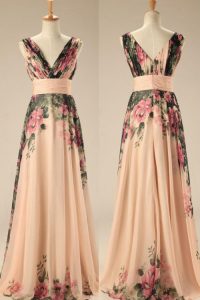 Embroidery and Belt Mother Of The Bride Dress Champagne Zipper Sleeveless Sweep Train