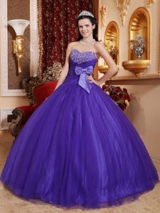 Purple Beaded Floor-length Quince Dresses with Bowknot in Ballycastle