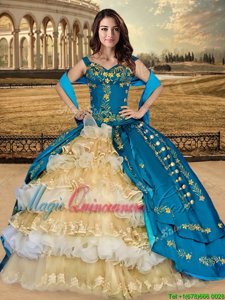 Low Price Multi-color Off The Shoulder Lace Up Appliques and Embroidery and Ruffled Layers Sweet 16 Dresses Sleeveless