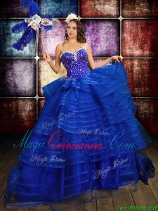 Organza Sleeveless Floor Length Quinceanera Gown and Beading and Ruffled Layers