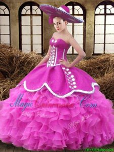 Ball Gowns Quinceanera Dress Fuchsia Sweetheart Organza Sleeveless Floor Length Lace Up