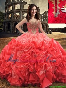 Admirable Beading Quinceanera Gowns Red Lace Up Sleeveless Floor Length