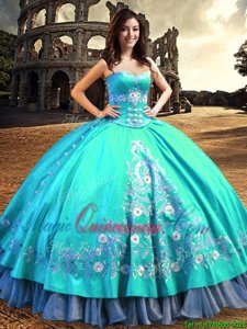 Luxury Sleeveless Lace Up Floor Length Embroidery Sweet 16 Quinceanera Dress