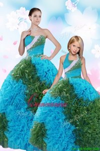 Perfect Floor Length Lace Up Quinceanera Gowns Multi-color and In for Military Ball and Sweet 16 and Quinceanera with Sequins and Pick Ups