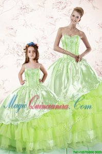 Deluxe Sleeveless Embroidery and Ruffled Layers Lace Up Quinceanera Dress