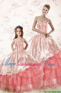 Watermelon Red Sleeveless Embroidery and Ruffled Layers Floor Length Sweet 16 Dress