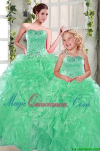 Smart Ball Gowns Sweet 16 Dresses Apple Green Sweetheart Organza Sleeveless Floor Length Lace Up