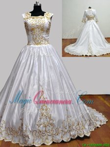 Square Sleeveless Brush Train Embroidery Zipper Quinceanera Gowns