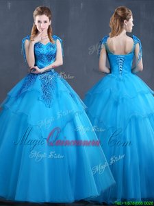 Traditional Sleeveless Lace Up Floor Length Appliques Quinceanera Gowns