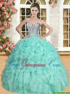 Sleeveless Lace Up Floor Length Beading and Ruffles Quinceanera Dresses