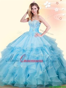 Sleeveless Lace Up Floor Length Beading and Ruffles Quinceanera Gowns