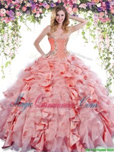 Clearance Orange Red Sleeveless Beading and Ruffles Floor Length Quinceanera Gowns