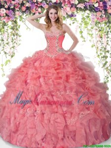 Artistic Sweetheart Sleeveless Lace Up Sweet 16 Dresses Coral Red Organza