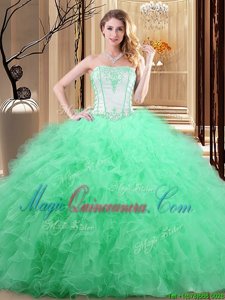 Customized Sleeveless Embroidery Lace Up Ball Gown Prom Dress