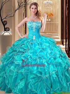 Organza Sleeveless Floor Length Quinceanera Dress and Embroidery and Ruffles