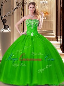 Tulle Sleeveless Floor Length Quinceanera Gown and Beading and Embroidery