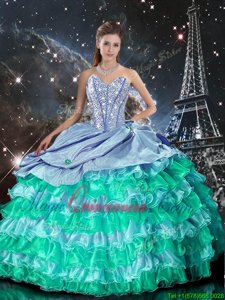 Organza Sleeveless Floor Length 15th Birthday Dress and Beading and Ruffles