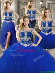 New Arrival Three Piece Off The Shoulder Sleeveless Tulle Sweet 16 Dress Beading and Ruffles Zipper