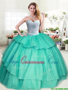 Custom Designed Sleeveless Beading and Ruffled Layers Lace Up Quinceanera Dress