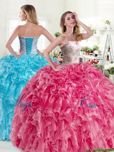 Wonderful Sweetheart Sleeveless Lace Up Quinceanera Dresses Pink and Aqua Blue Organza