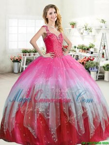 Charming Straps Straps Floor Length Zipper Quinceanera Dress Multi-color and In for Military Ball and Sweet 16 and Quinceanera with Beading and Ruffled Layers