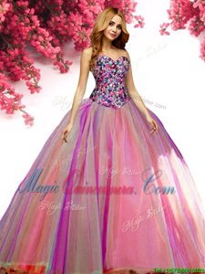 Attractive Floor Length Lace Up Ball Gown Prom Dress Multi-color and In for Military Ball and Sweet 16 and Quinceanera with Beading