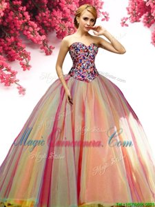 Comfortable Multi-color Ball Gowns Beading Sweet 16 Dresses Lace Up Tulle Sleeveless Floor Length