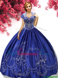 Sweet Royal Blue Sweetheart Neckline Embroidery Sweet 16 Dresses Sleeveless Lace Up