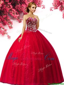 Extravagant Red Lace Up Sweetheart Beading Sweet 16 Quinceanera Dress Tulle Sleeveless