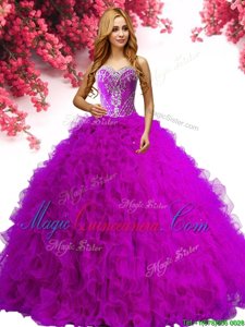 Deluxe Fuchsia Sweet 16 Quinceanera Dress Military Ball and Sweet 16 and Quinceanera and For with Beading and Ruffles Sweetheart Sleeveless Lace Up