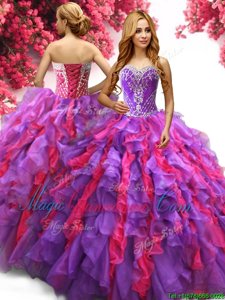 Super Multi-color Sleeveless Organza Lace Up Sweet 16 Quinceanera Dress for Military Ball and Sweet 16 and Quinceanera