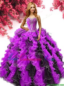 Sleeveless Lace Up Floor Length Beading and Ruffles Sweet 16 Dress