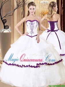 Custom Made White Sleeveless Organza Lace Up 15 Quinceanera Dress for Military Ball and Sweet 16 and Quinceanera