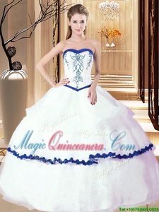 Sweetheart Sleeveless 15 Quinceanera Dress Floor Length Embroidery and Ruffled Layers White Organza