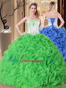 Top Selling Strapless Neckline Embroidery and Ruffles Quinceanera Gowns Sleeveless Lace Up